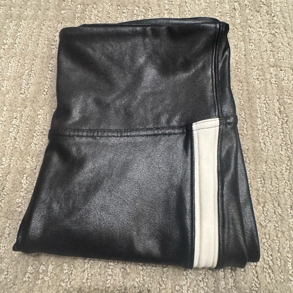 SPANX Black Faux Leather Leggings with White Stripe - Picture 2 of 6